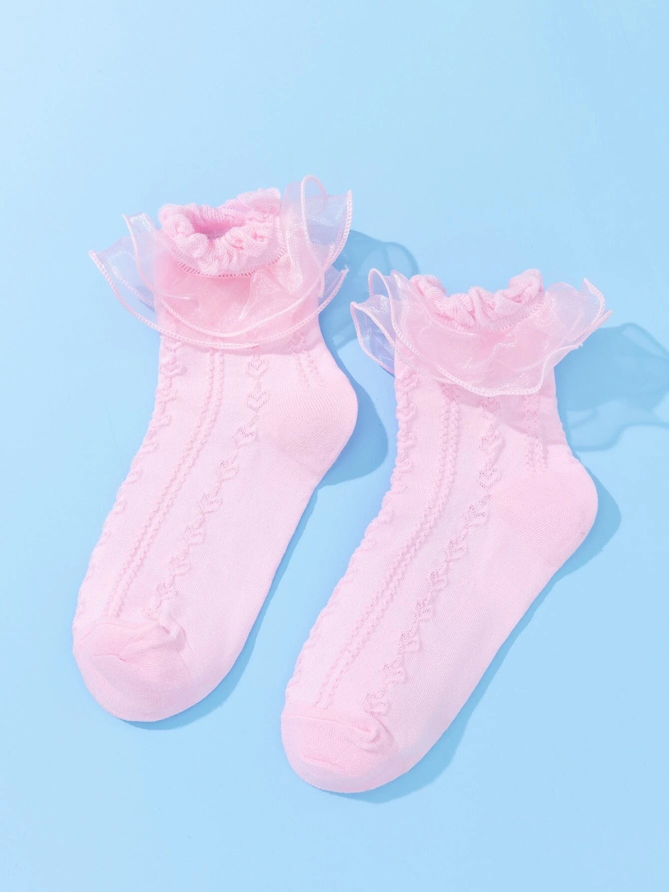 Ruffle Trim Pink Crew Socks - Nichole Jade Rockabilly Boutique