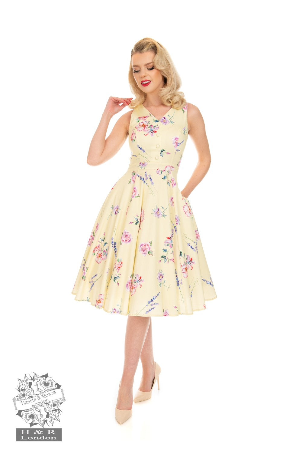 Hearts & Roses 284 Yellow Floral Swing Dress - Nichole Jade Rockabilly Boutique