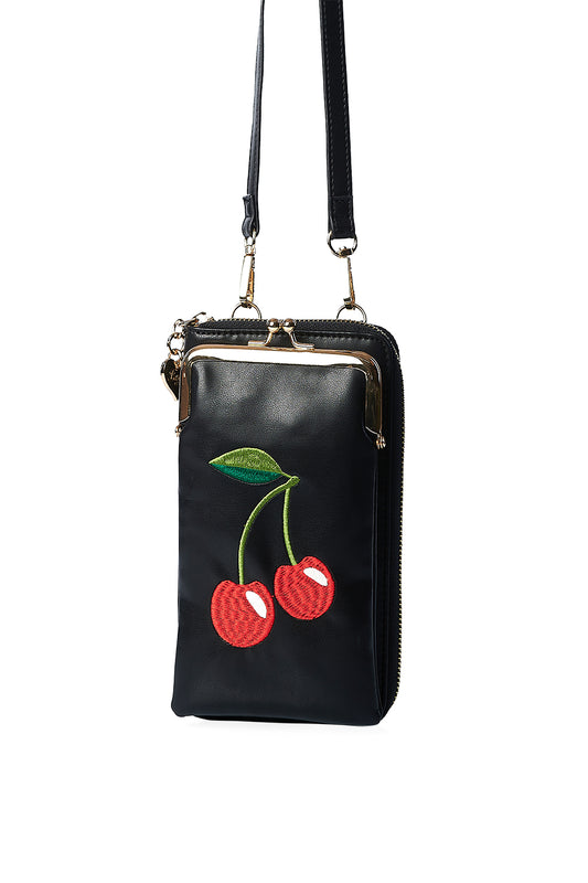 Banned BG34371 Cherry Pie Cross Body Black Phone Bag - Nichole Jade Rockabilly Boutique