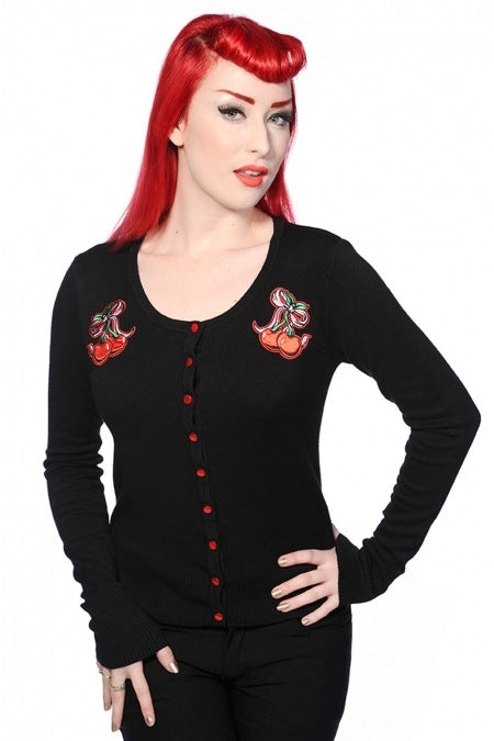 Banned CBN336 Cherry Bow Cardigan Black