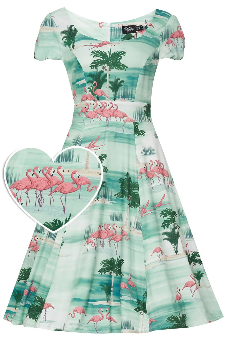 Dolly & Dotty 1695-Claudia Flamingo Flirty Fifties Dress