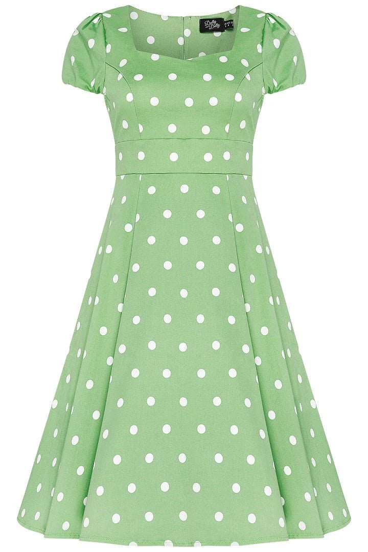 Dolly & Dotty 1695-Claudia Polk Dot Swing Dress Mint-White