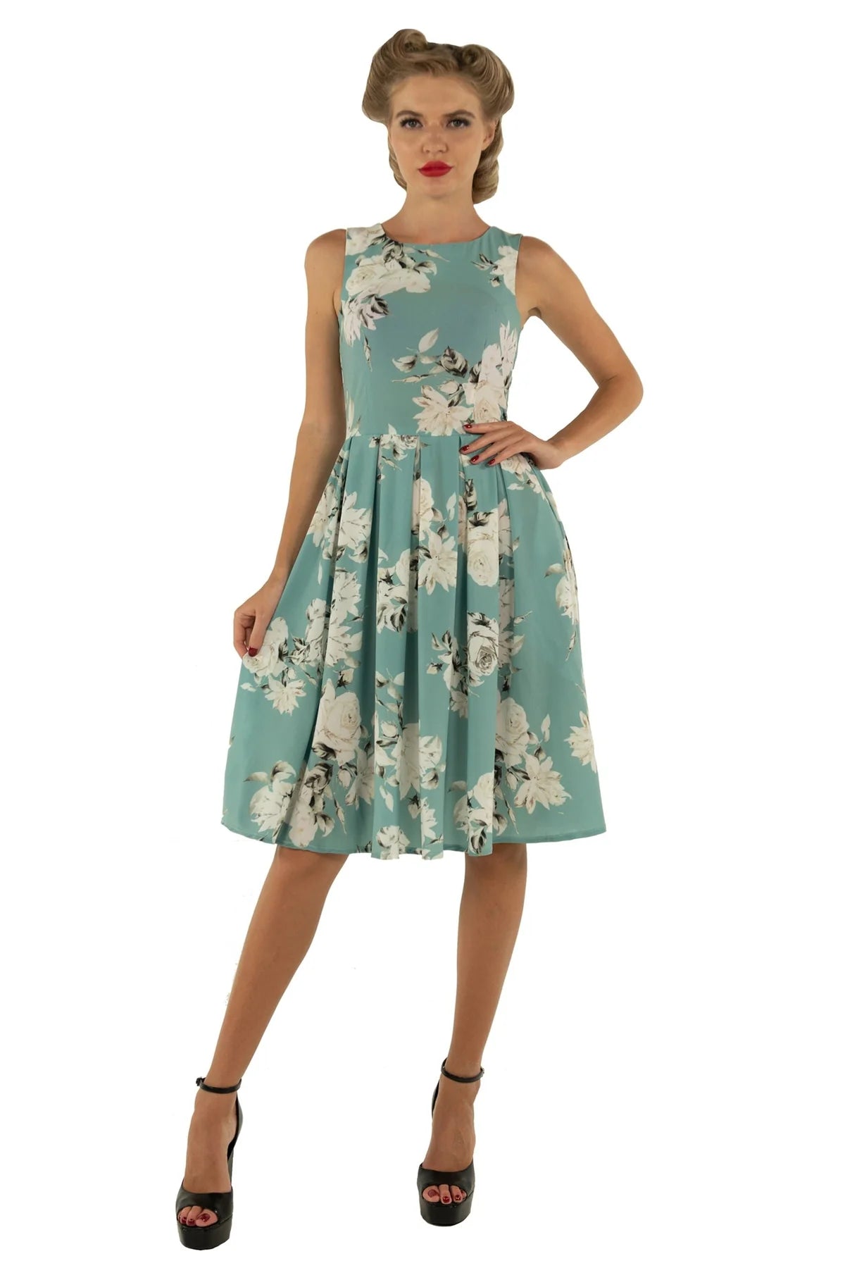 Dolly & Dotty S908 Annie Retro Swing Dress Mint-Floral