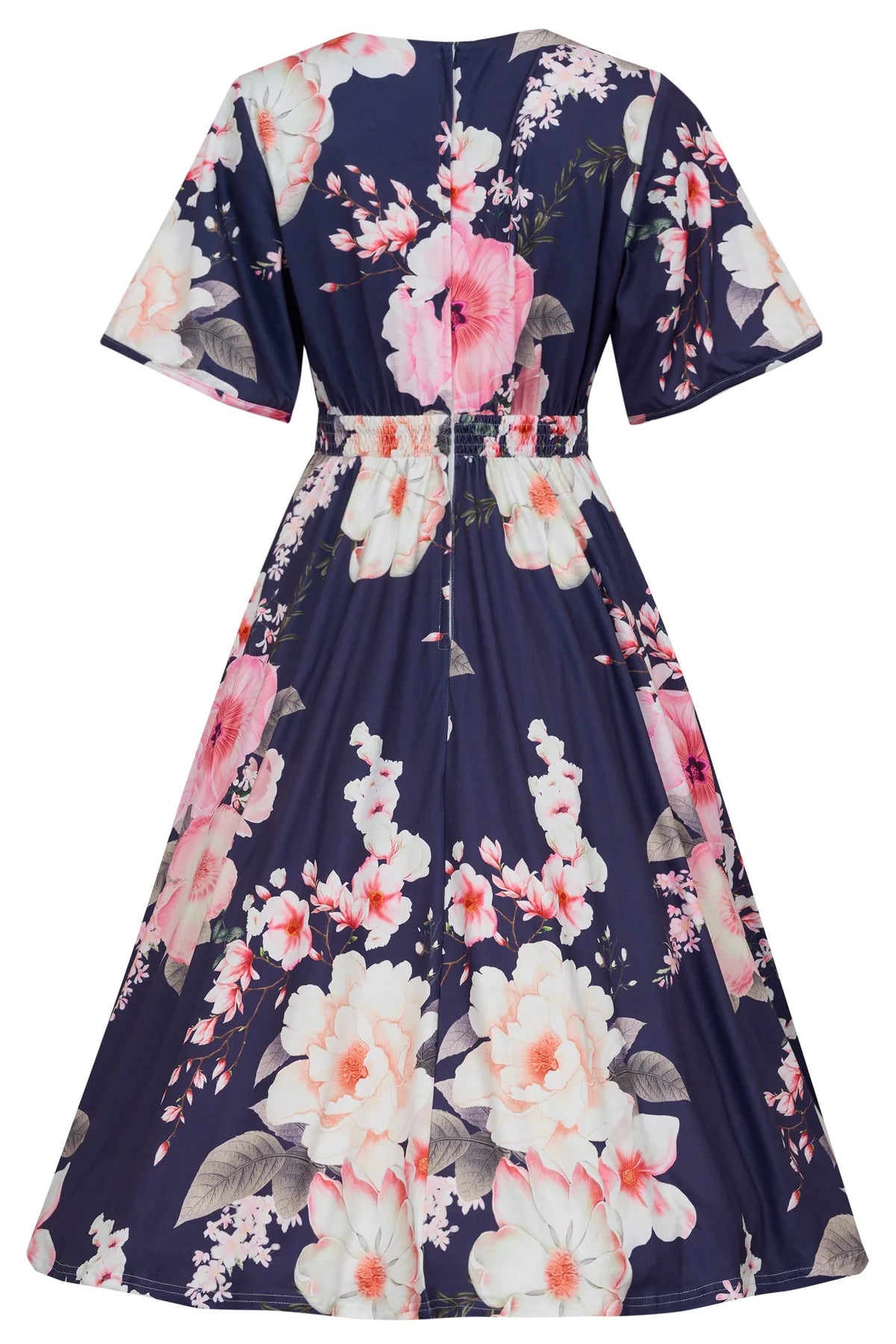 Dolly & Dotty V886-NaBig Flo Janice Navy Big Floral Swing Dress - Nichole Jade Rockabilly Boutique