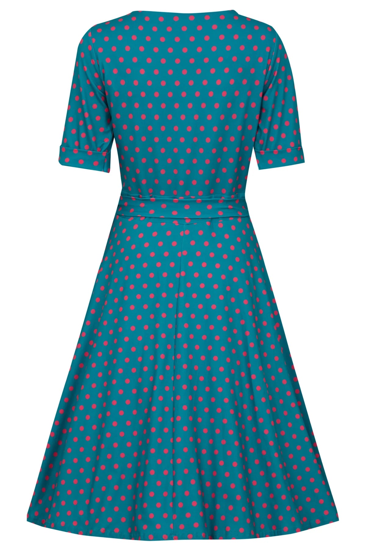 Dolly & Dotty V870-PeaPnkPolk Matilda Peacock Knit Wrap Dress - Nichole Jade Rockabilly Boutique