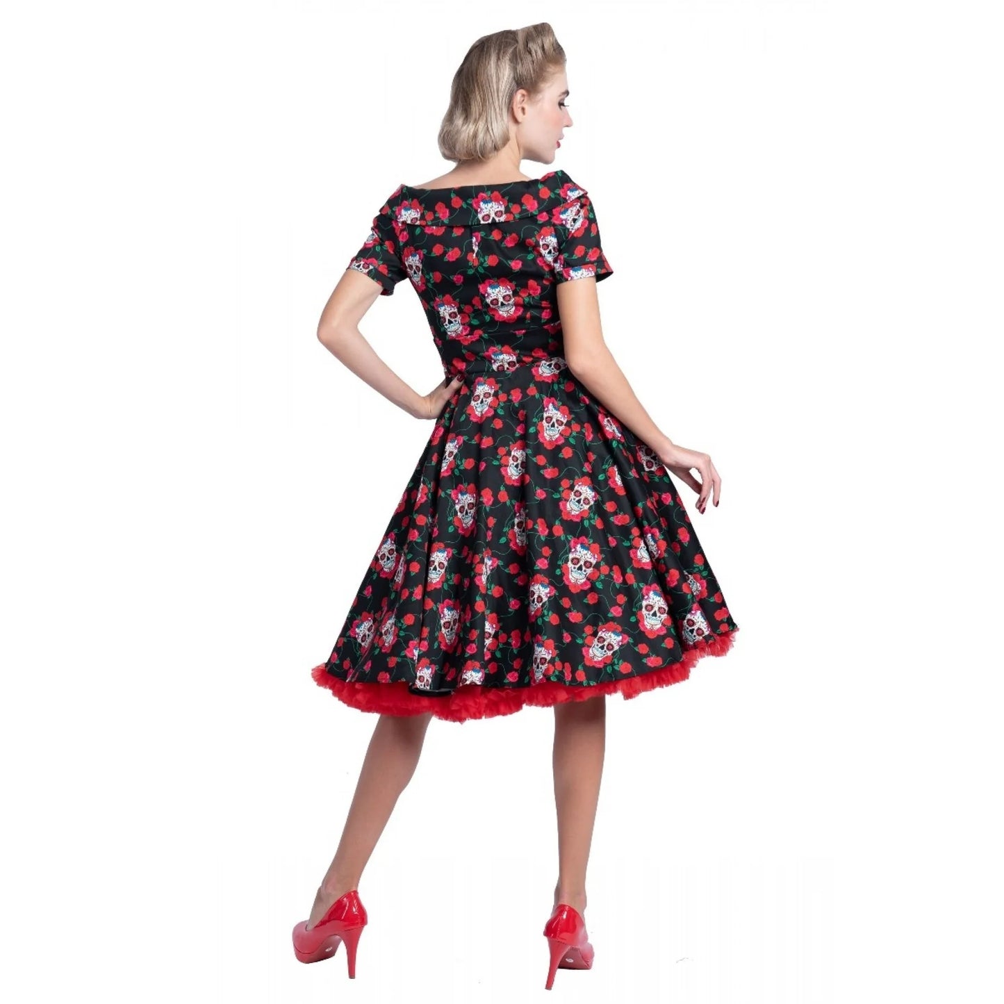 Dolly & Dotty V333-66 Rockabilly Skulls & Roses Darlene Swing Dress