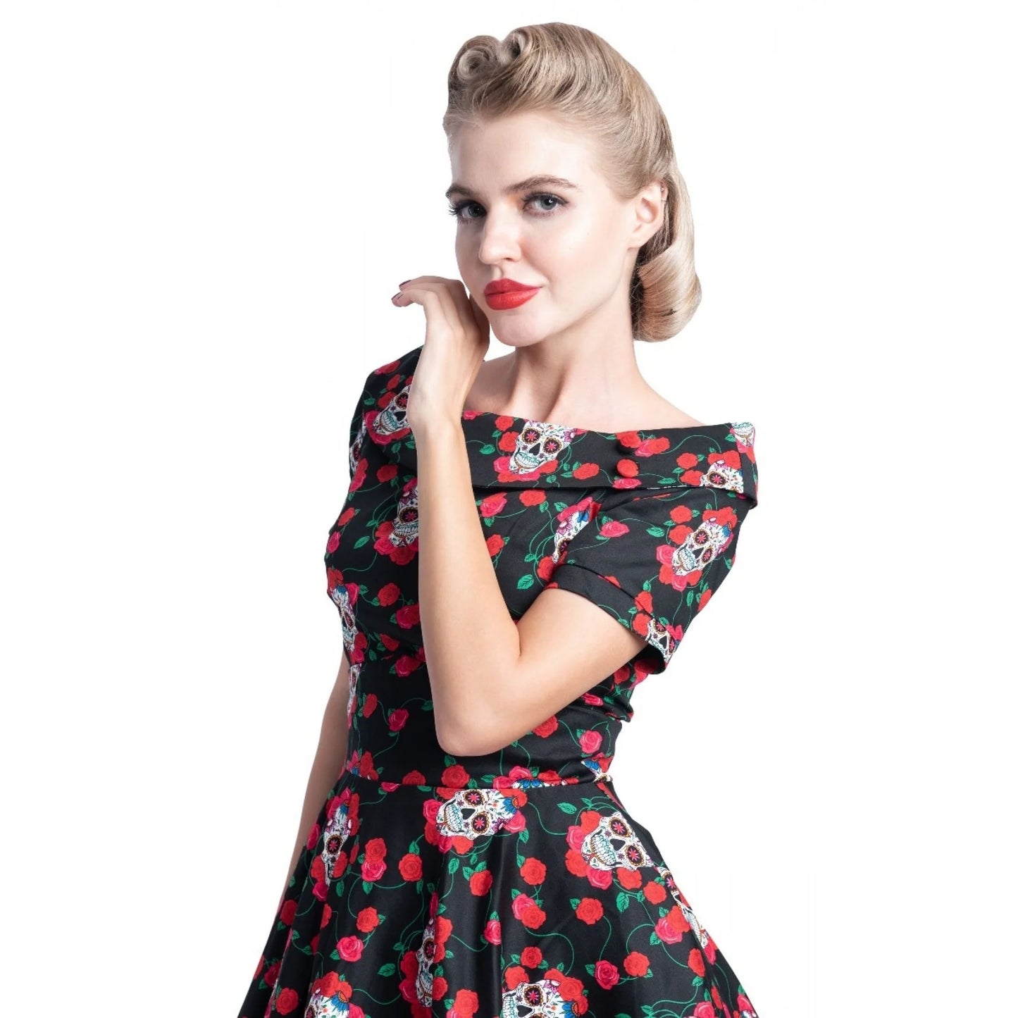 Dolly & Dotty V333-66 Rockabilly Skulls & Roses Darlene Swing Dress