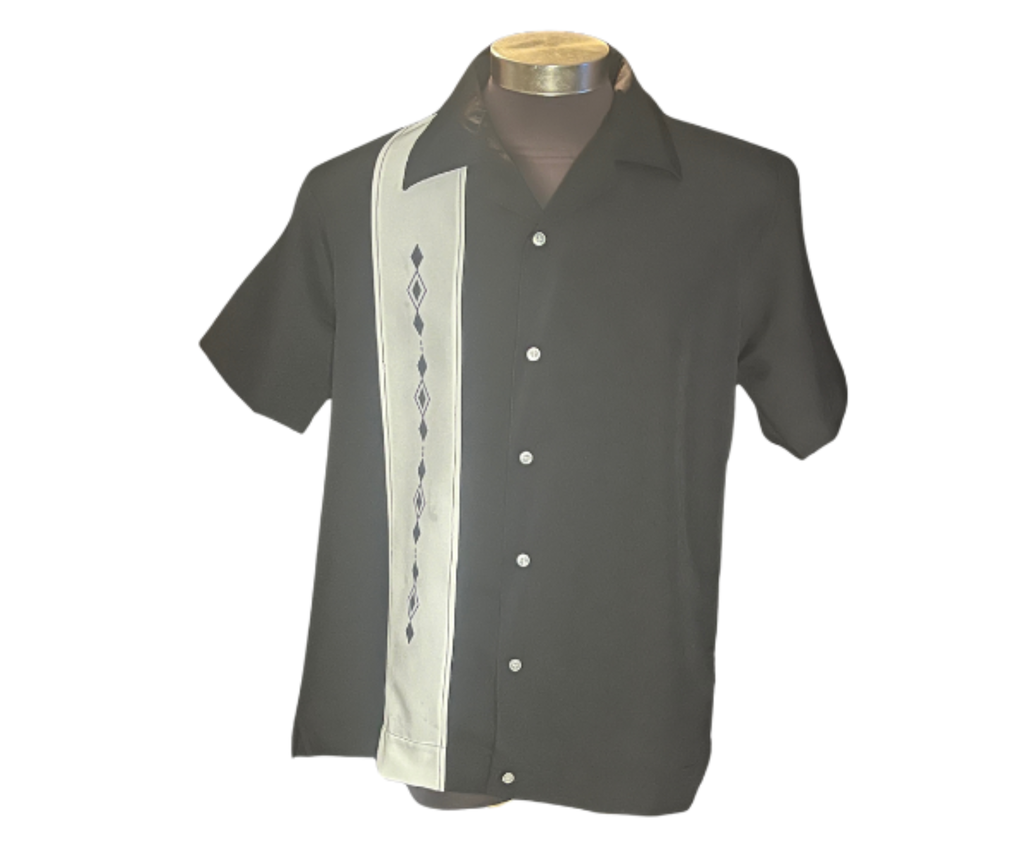 Nifty50's Havana One Panel Diamond Design Men's Retro Bowling Shirt - Nichole Jade Rockabilly Boutique