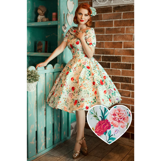 Dolly & Dotty V333-GreFlo - Darlene Green Floral Swing Dress - Nichole Jade Rockabilly Boutique