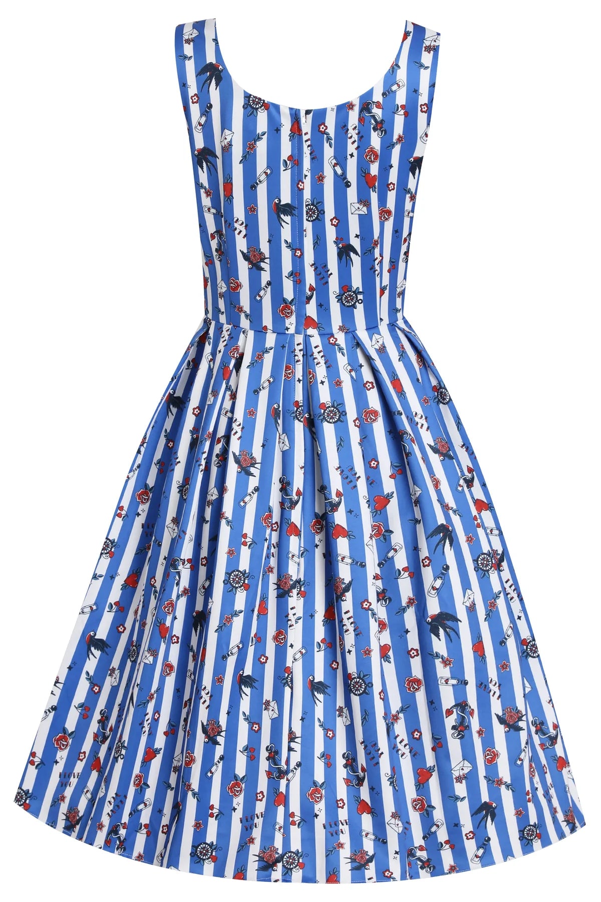 Dolly & Dotty V950-BluStriTatt Amanda Rockabilly Swallow Swing Dress - Nichole Jade Rockabilly Boutique