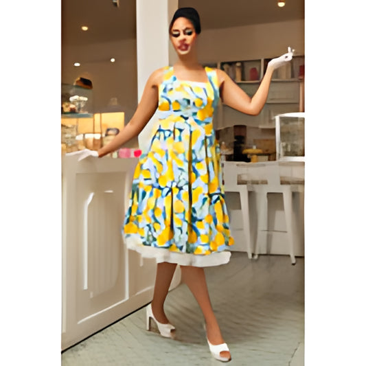 Dolly & Dotty V950-60 Amanda Light Blue Lemon Print Dress - Nichole Jade Rockabilly Boutique