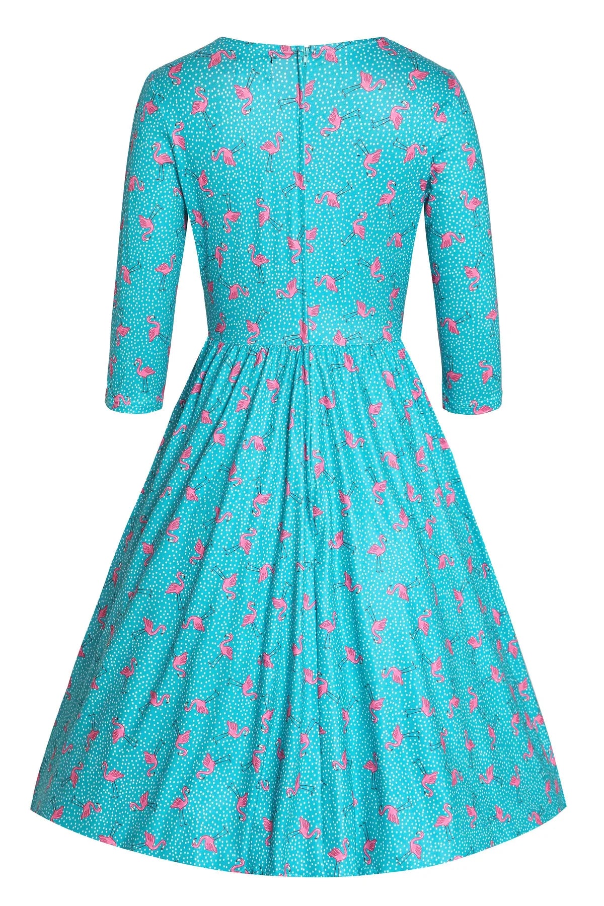 Dolly & Dotty V872-GrePnkFlmg Billie Long Sleeved Dress - Nichole Jade Rockabilly Boutique