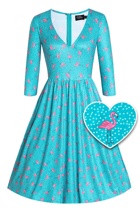 Dolly & Dotty V872-GrePnkFlmg Billie Long Sleeved Dress - Nichole Jade Rockabilly Boutique