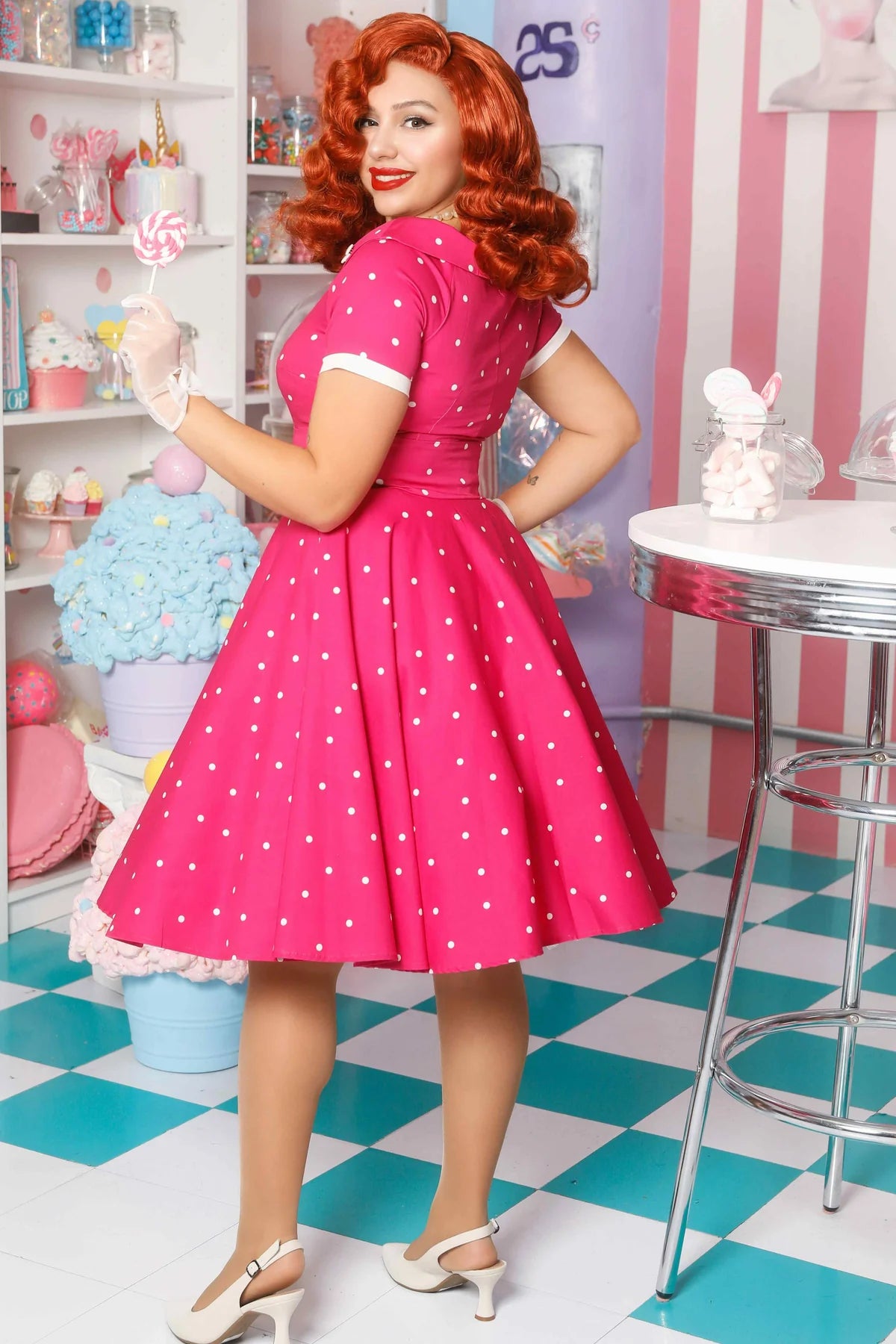 Dolly & Dotty V333-HPPolk Darlene Full Circle Pink Polka Swing Dress