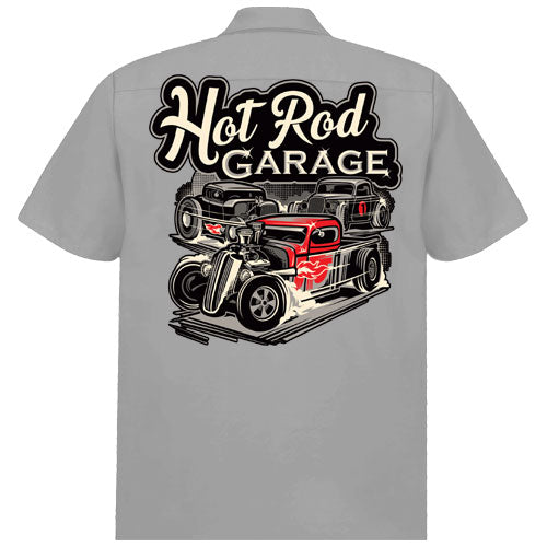 Rocket 88 R88-HOT-GRY-M Mens Grey Hot Rod Garage Workshirt - Nichole Jade Rockabilly Boutique