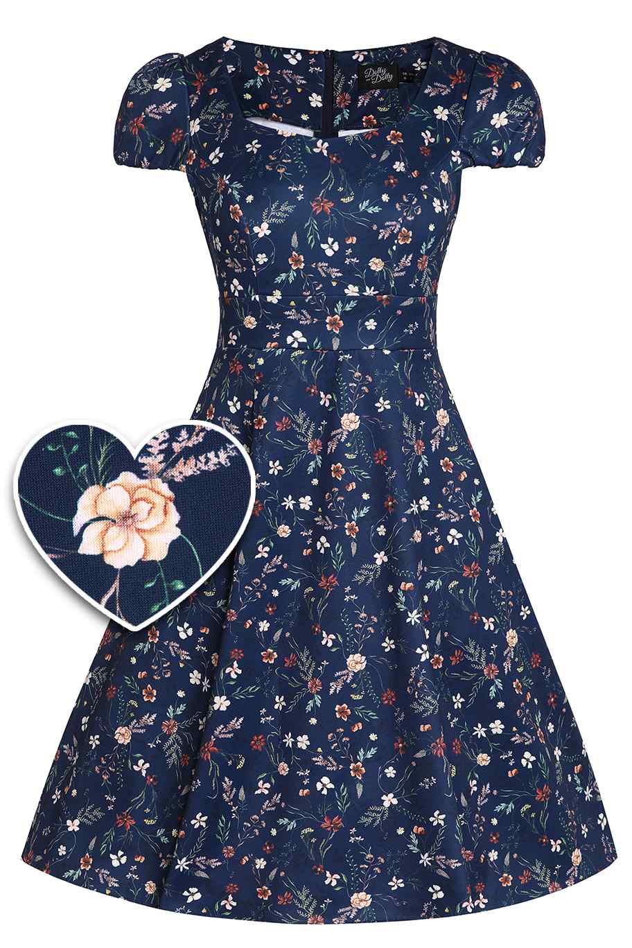 Dolly & Dotty 1695-Claudia Swing Dress Flowers-Navy 