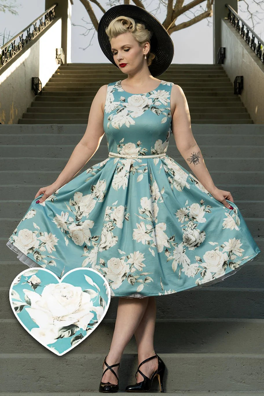 Dolly & Dotty S908 Annie Retro Swing Dress Mint-Floral