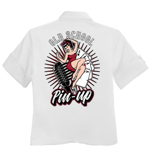 Rocket 88 R88-PIN-WHT-W Old School Womens Pin Up Work Shirt - Nichole Jade Rockabilly Boutique