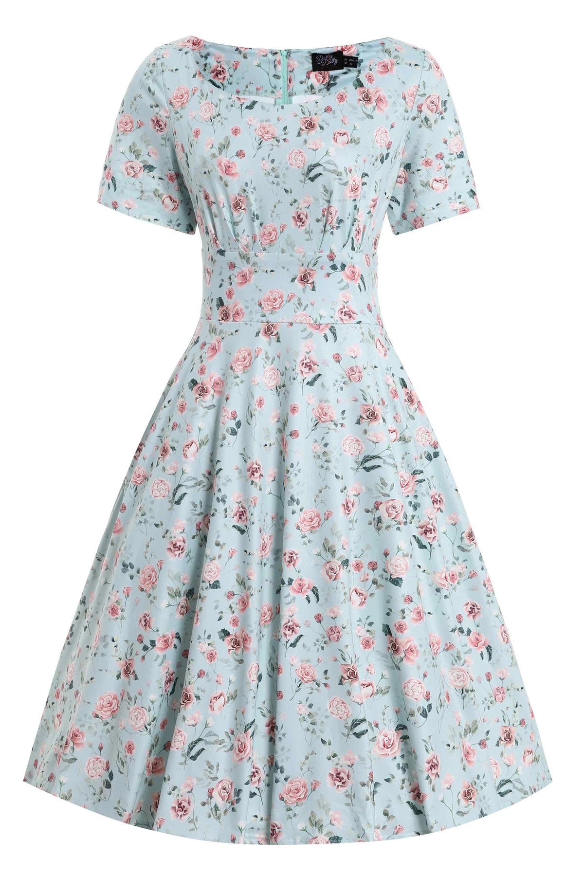 Dolly & Dotty V903-LiBluPnkRos Brenda Short Sleeved Adored Dress - Nichole Jade Rockabilly Boutique