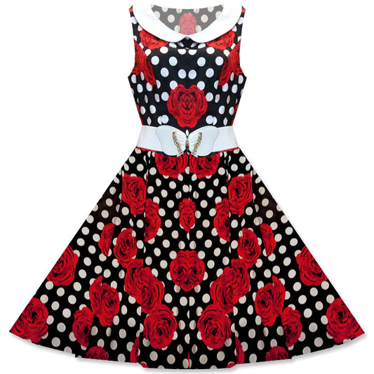 Rocket 88 R88-DR-ROS Emily Polka Dot and Rose Dress - Nichole Jade Rockabilly Boutique