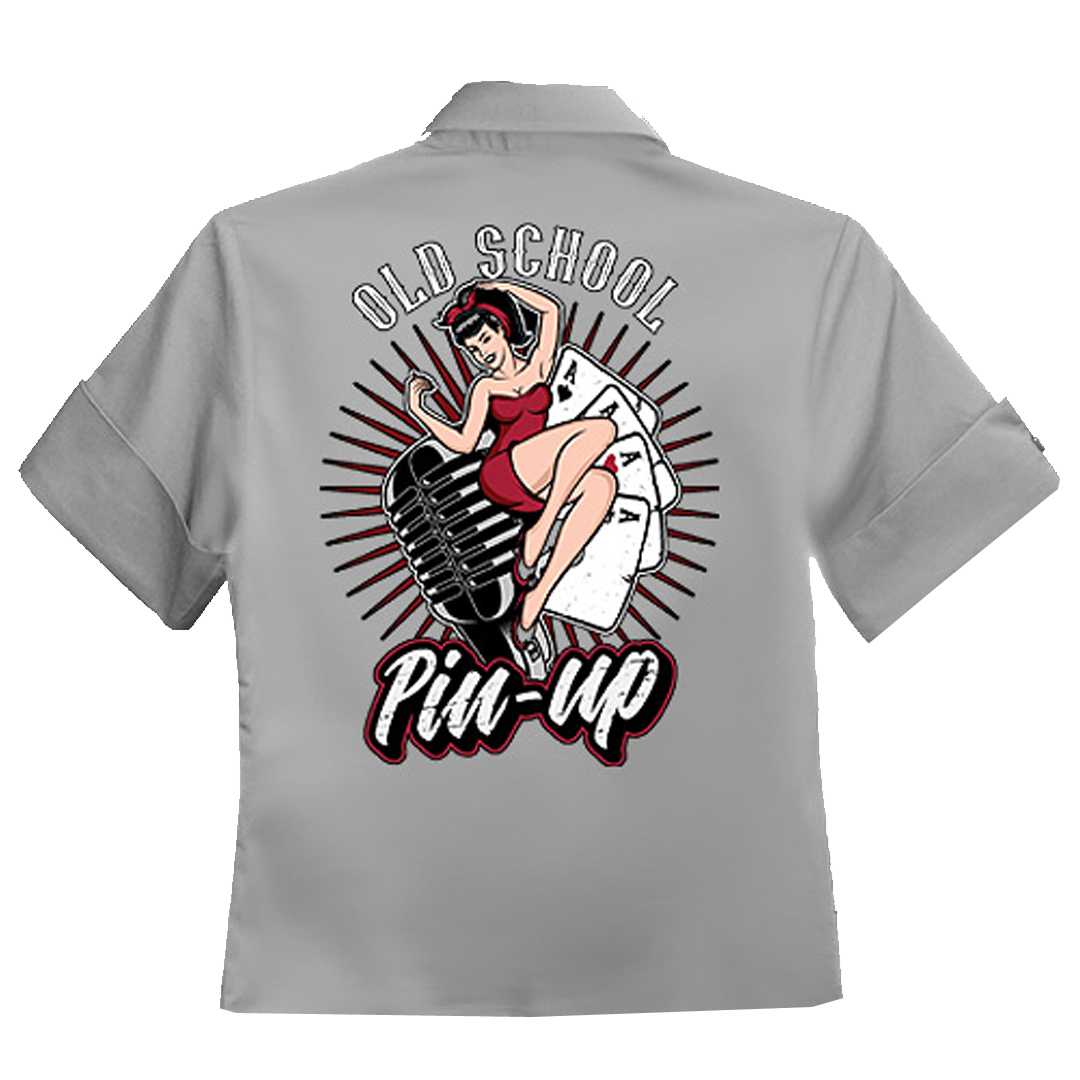 Rocket 88 R88-PIN-GRY-W Old School Pinup Ladies Work Shirt - Nichole Jade Rockabilly Boutique