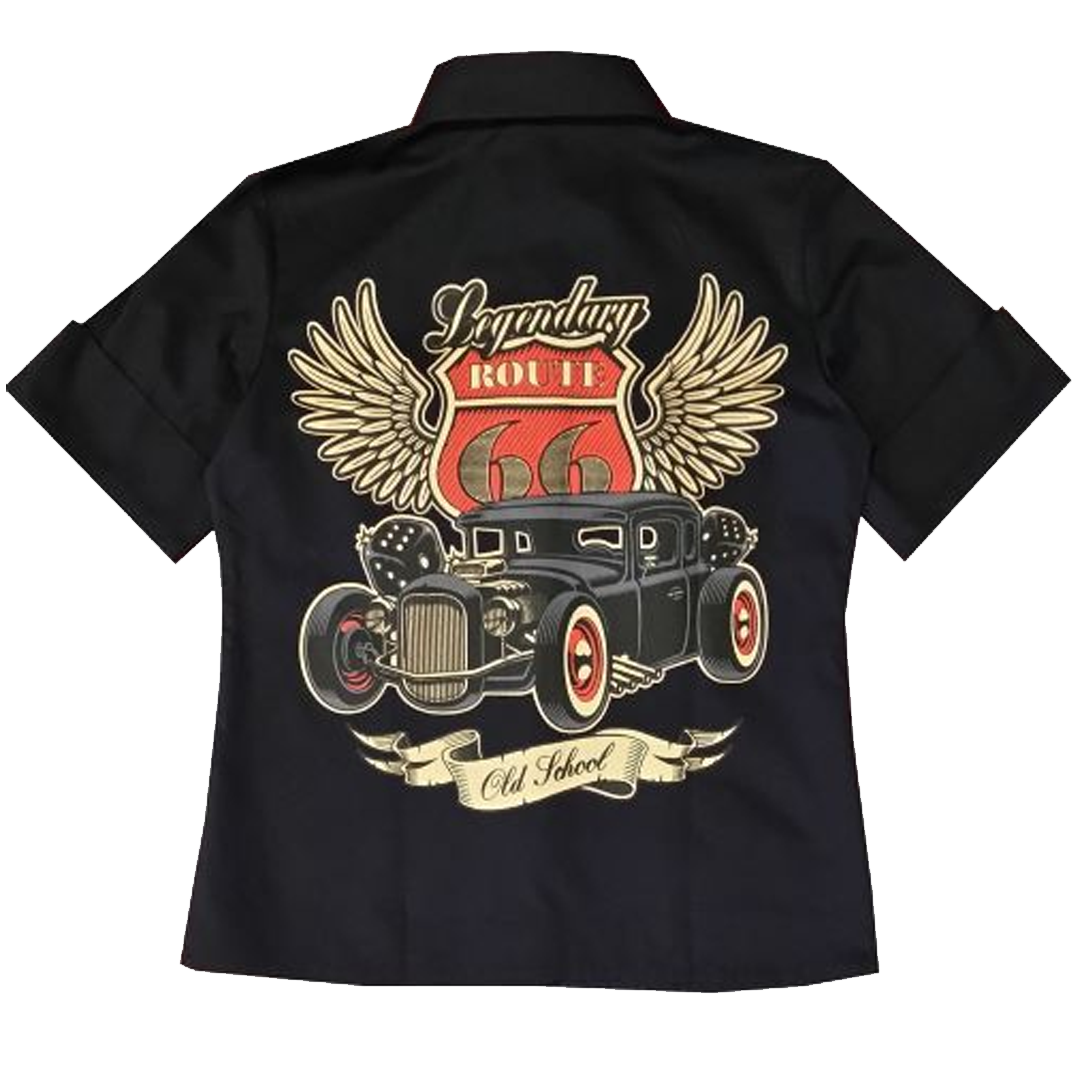 Rocket 88 R88-R66-Blk-W Route 66 Ladies Black Workshirt - Nichole Jade Rockabilly Boutique