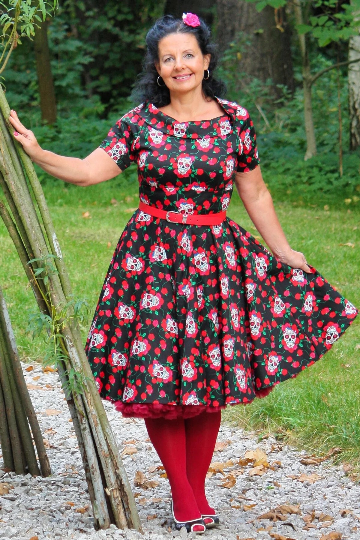 Dolly & Dotty V333-66 Rockabilly Skulls & Roses Darlene Swing Dress