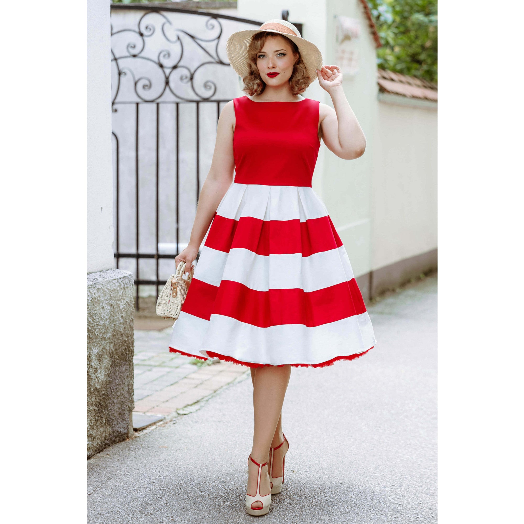 Dolly & Dotty V332 Anna Stripe Swing Dress Red White