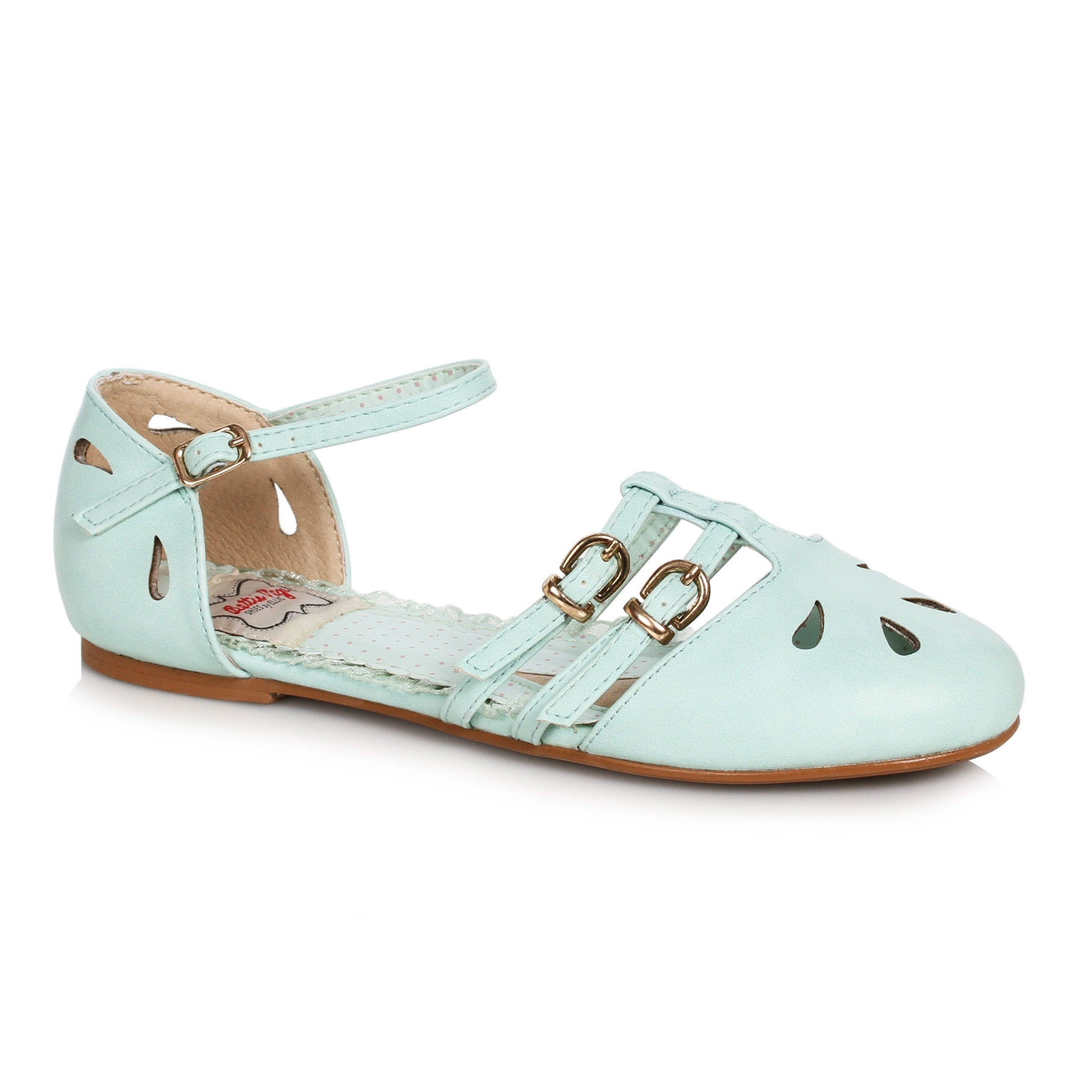 Bettie Page T-Strap Closed Toe Flat Sandal-Polly Mint