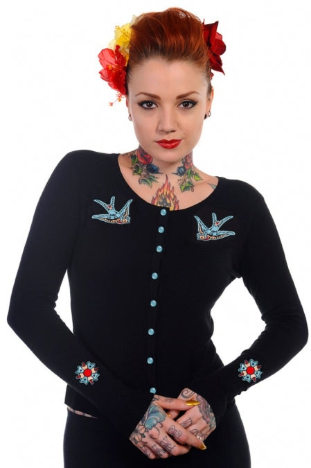 Banned CBN318 Hybrid Swallows Cardigan Black/Blue